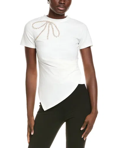 Gracia Embellished Drape T-shirt In White