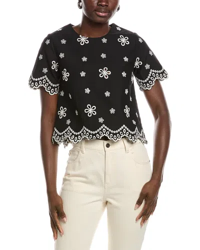 Gracia Embroidered Eyelet Crop Top In Black