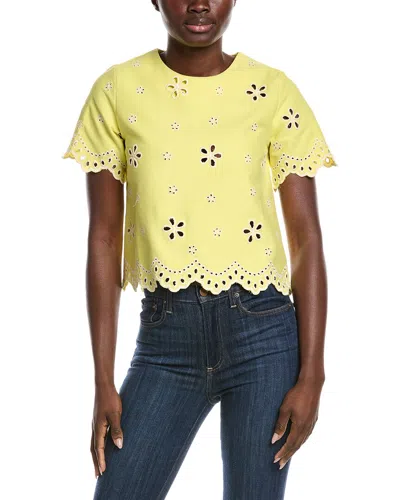 Gracia Embroidered Eyelet Crop Top In Yellow