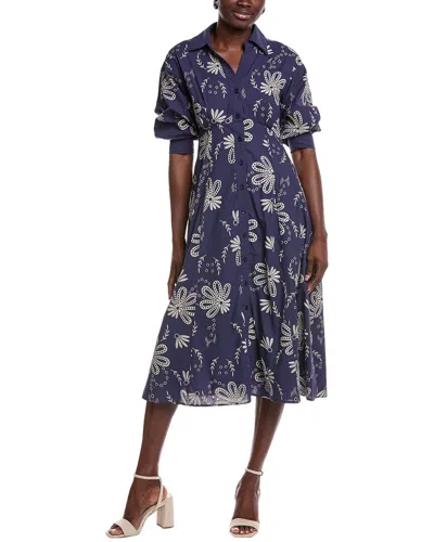 Gracia Embroidered Eyelet Shirtdress In Blue