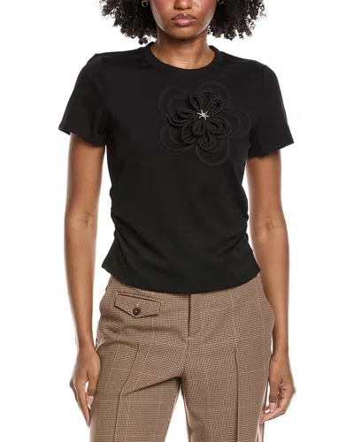 Gracia Embroidered Floral Applique Top In Black