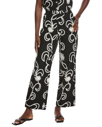 Gracia Embroidered Straight Fit Pant In Black