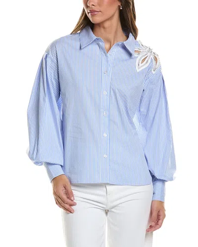 Gracia Embroidered Stripe Shirt In Blue