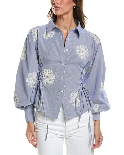 Gracia Embroidered Stripped Side Tie Long Sleeve Top In Animal Print