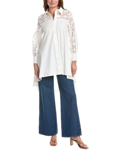 Gracia Embroidered Trim Shirt In White