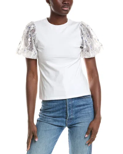 Gracia Embroidered Tulle Puff Sleeve Top In White