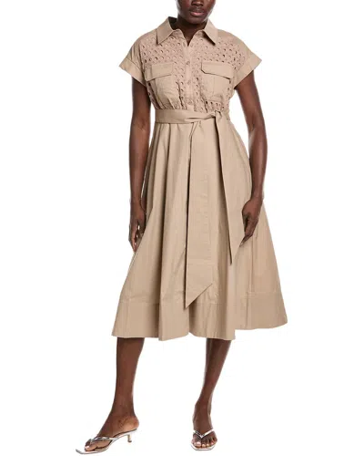 Gracia Eyelet Bodice Tie Waist Midi Dress In Multi