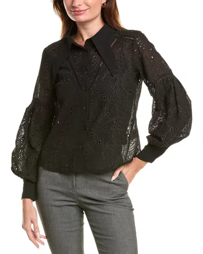 Gracia Eyelet Collared Top In Black