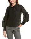 Gracia Eyelet Collared Top In Black