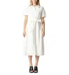 Gracia Eyelet Cotton Tie Waist Midi Dress In White