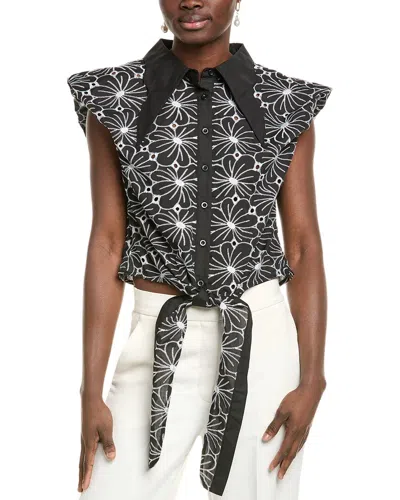 Gracia Eyelet Embroidered Tie-front Top In Black