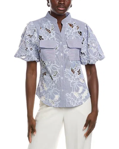 Gracia Eyelet Lace Work Shirt In Gray