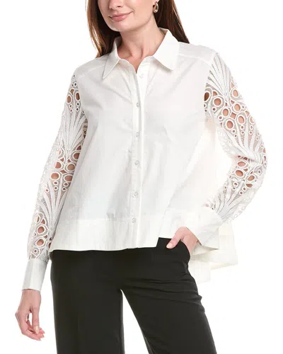 Gracia Eyelet Sleeve Shirt In White