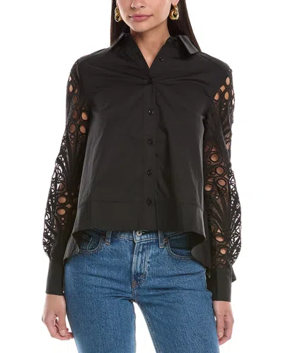 Gracia Eyelet Sleeve Shirt In Black
