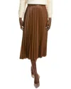 Gracia Faux Leather Long Pleated Skirt In Brown In Brown