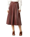 Gracia Faux Leather Pleated Midi Skirt In Brown