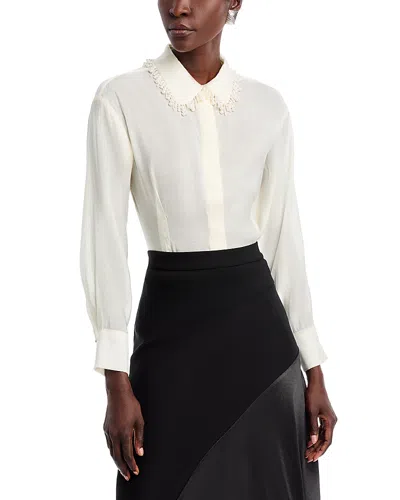 Gracia Faux Peal Trim Collar Top In Ivory