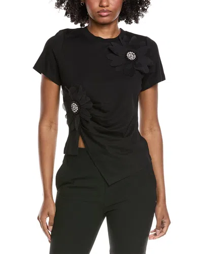 Gracia Floral Applique Drape Bottom Top In Black