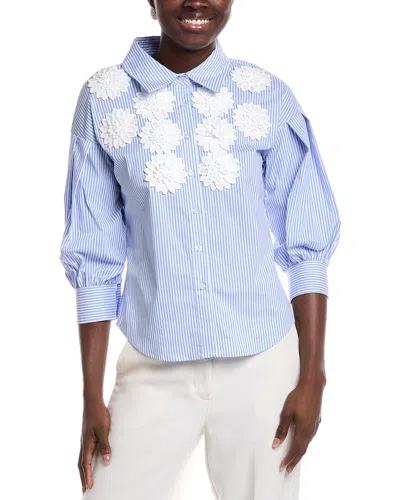 Gracia Floral Applique Shirt In Blue
