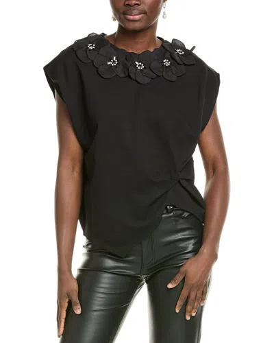 Gracia Floral Applique Side Twist Top In Black