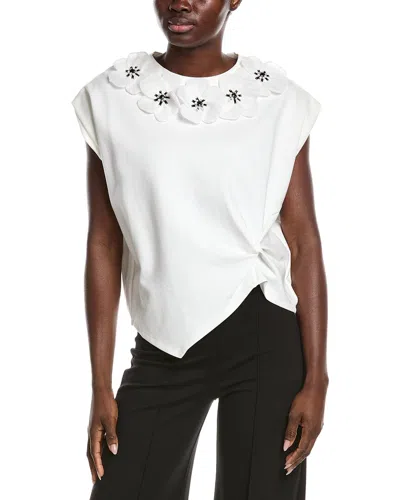 Gracia Floral Applique Side Twist Top In White
