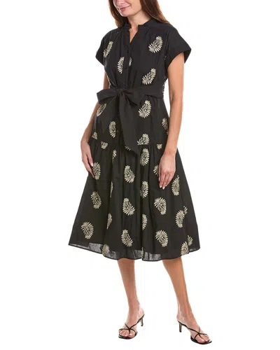 Gracia Floral Belted Midi Dress In Black