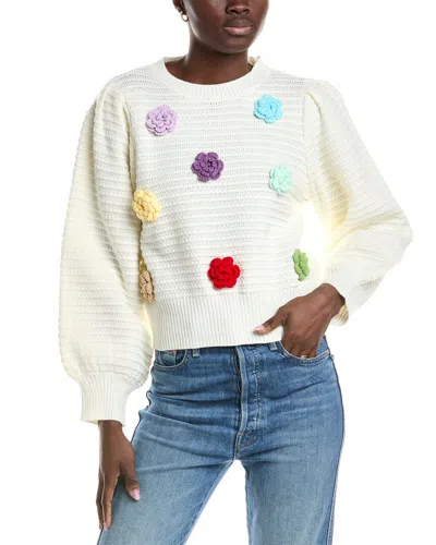 Gracia Floral Crochet Sweater In White