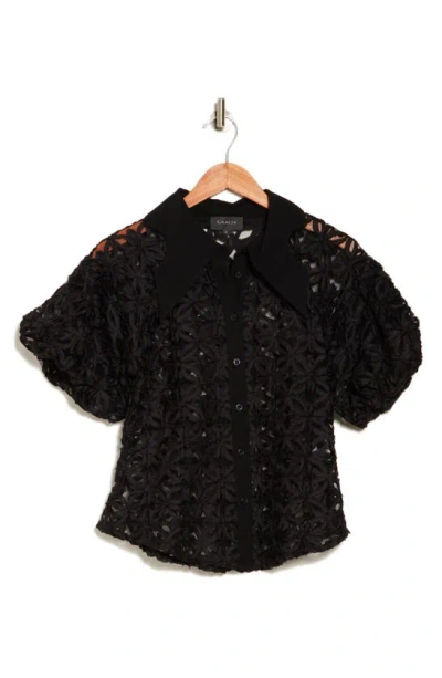 Gracia Floral Embroidered Button-up Shirt In Black
