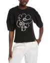 Gracia Floral Embroidered Crepe Top In Black
