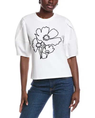 Gracia Floral Embroidered Crepe Top In White