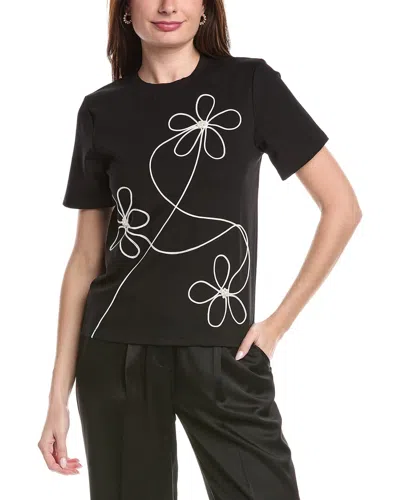 Gracia Floral Embroidered Crew Neck Top In Black