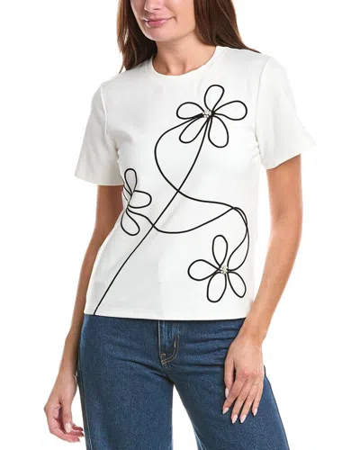 Gracia Floral Embroidered Crew Neck Top In White