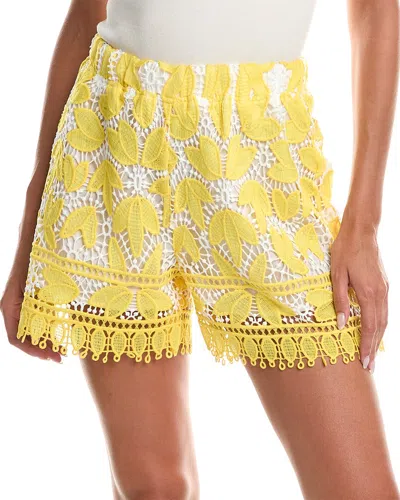 Gracia Floral Embroidered Crochet Short In Yellow