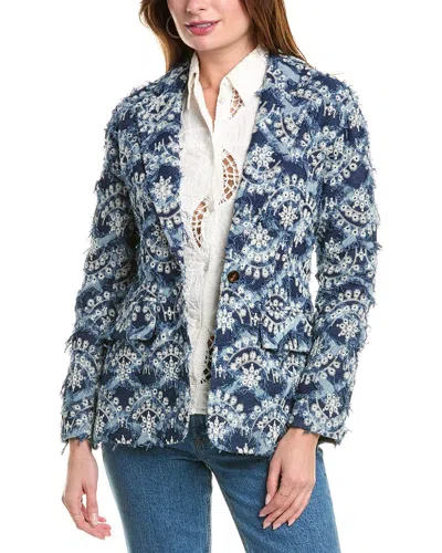 Gracia Floral Embroidered Denim Blazer In Blue