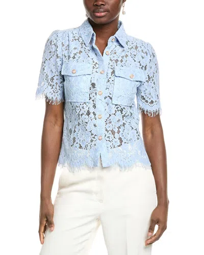 Gracia Floral Lace Button-down Shirt In Blue