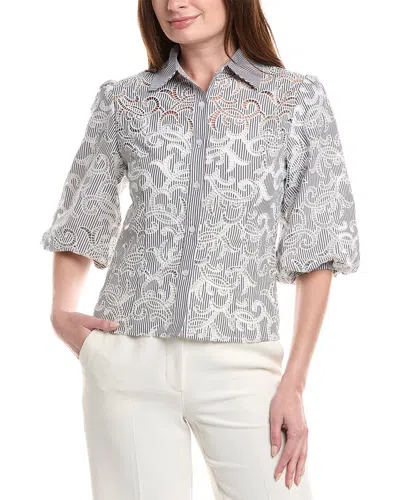 Gracia Floral Lace Puff Sleeve Top In Gray