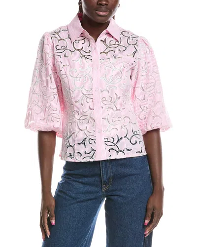Gracia Floral Lace Puff Sleeve Striped Shirt In Multi
