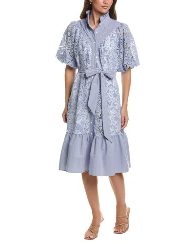 Gracia Floral Lace Stripe A-line Dress In Blue