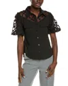 Gracia Floral Mesh Sleeve Top In Black