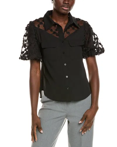 Gracia Floral Mesh Sleeve Top In Black