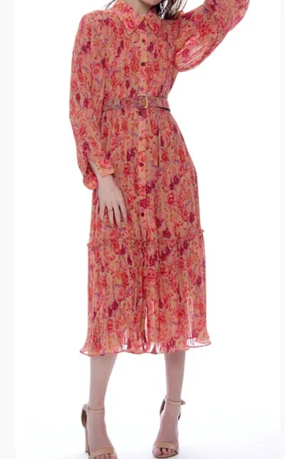 Gracia Floral Midi Dress In Red In Blue