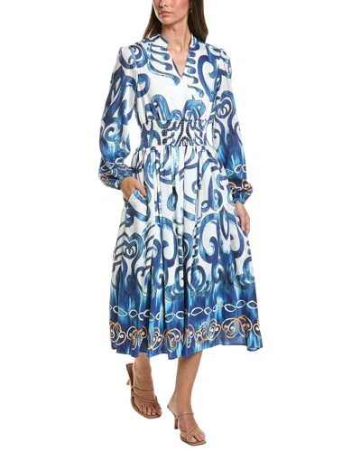 Gracia Floral Print Elastic Waist V-neck Dress In Blue