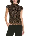 Gracia Floral Print Lace Work Sleeveless Top In Brown