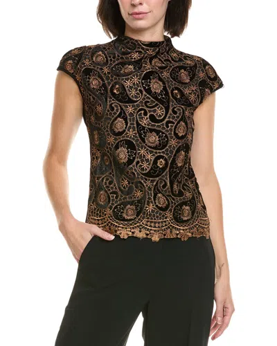 Gracia Floral Print Lace Work Sleeveless Top In Brown
