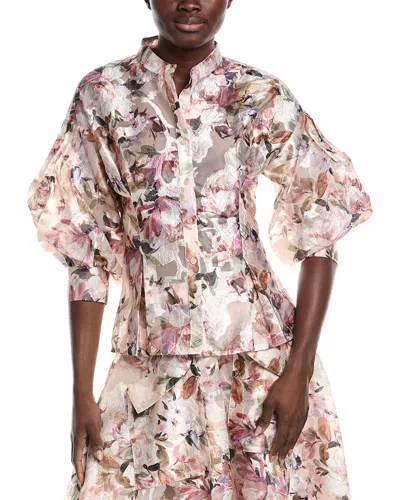 Gracia Floral Print Organza Puffed Sleeve Top In Multi