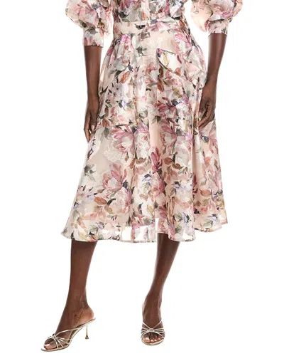Gracia Floral Print Organza Wide Skirt In Multi