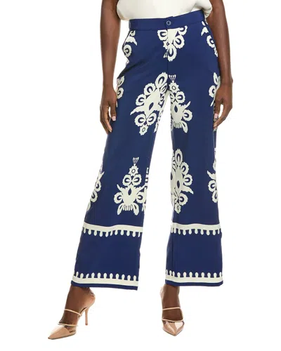 Gracia Floral Print Pant In Blue