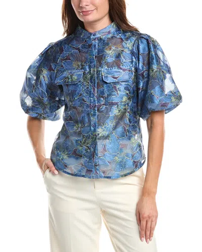Gracia Floral Print Puff Sleeve Organza Top In Multi