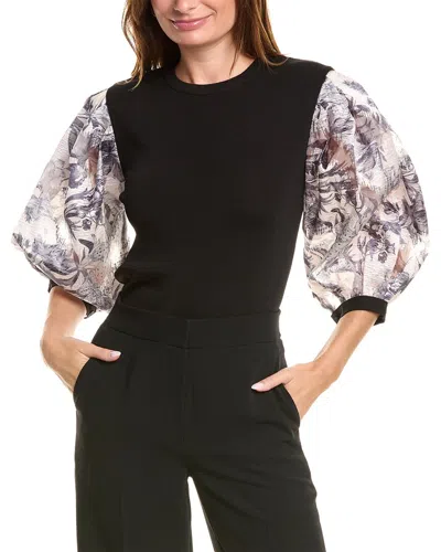Gracia Floral Print Puff Sleeve Top In Black