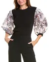 Gracia Floral Print Puff Sleeve Top In Black